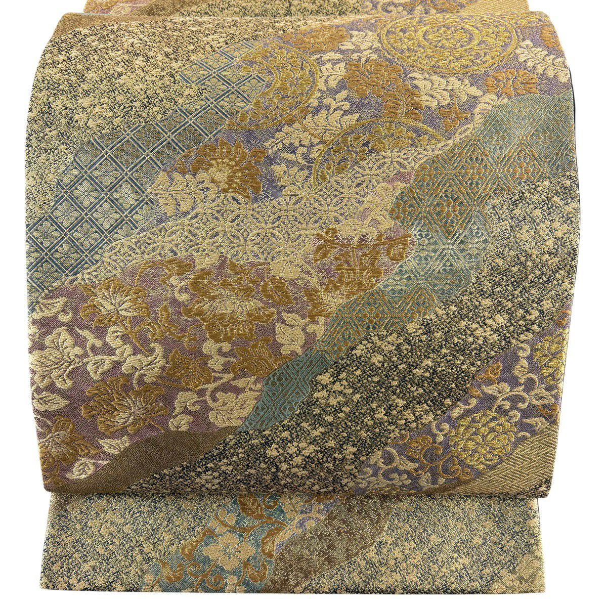 袋帶 秀品級 道長取 花唐草紋 金絲 金金箔 金色 六通 純蠶絲