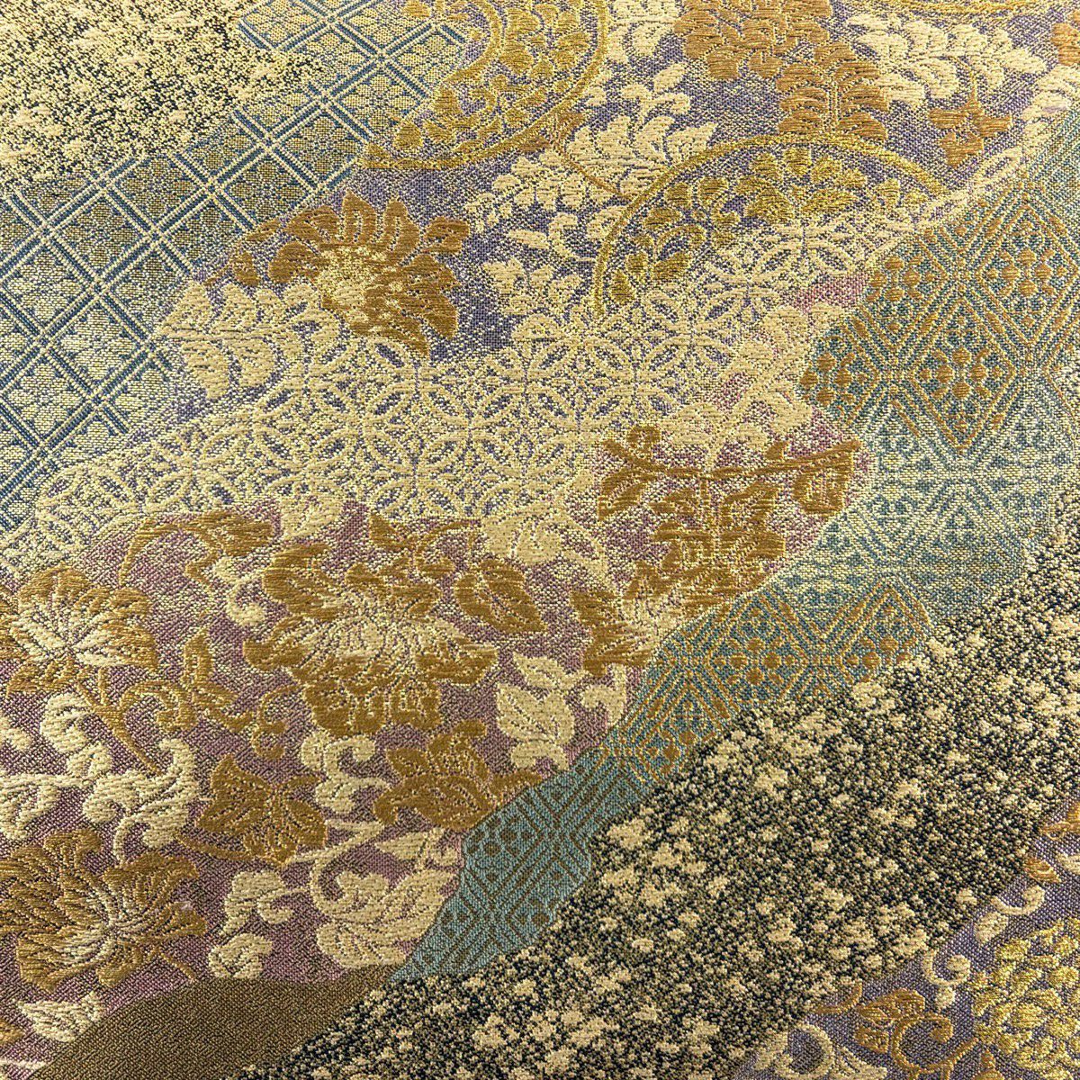 袋帶 秀品級 道長取 花唐草紋 金絲 金金箔 金色 六通 純蠶絲