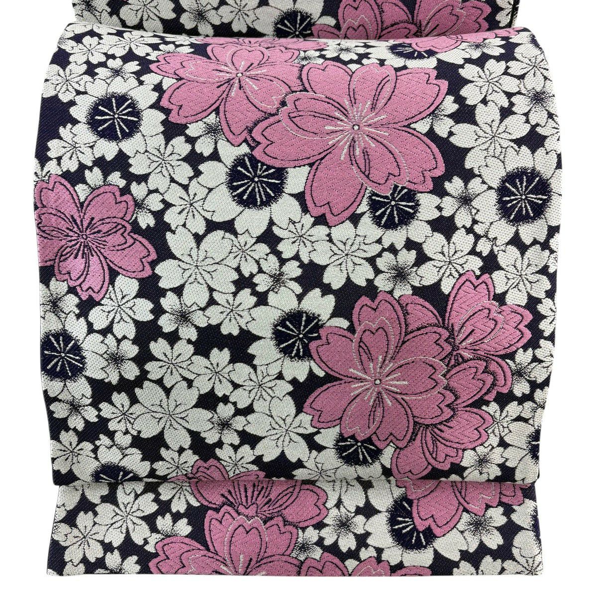 【美品】 袋帶 秀品級 櫻花 唐織 深紫 六通 純蠶絲
