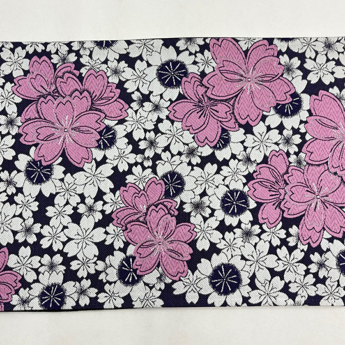 【美品】 袋帶 秀品級 櫻花 唐織 深紫 六通 純蠶絲