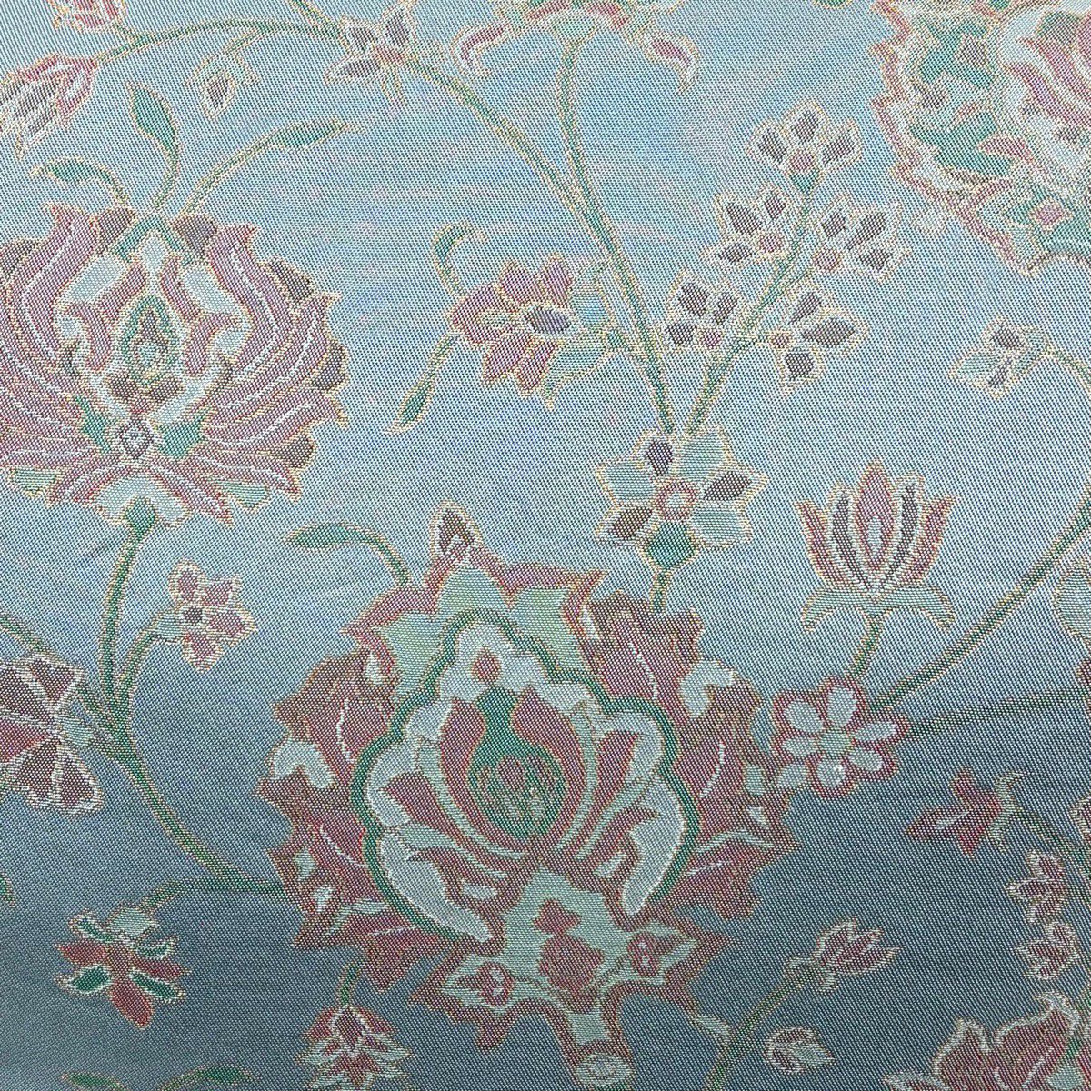 袋帶 秀品級 織悅 落款あり 關西仕立 花唐草紋 金金箔 青灰 純蠶絲
