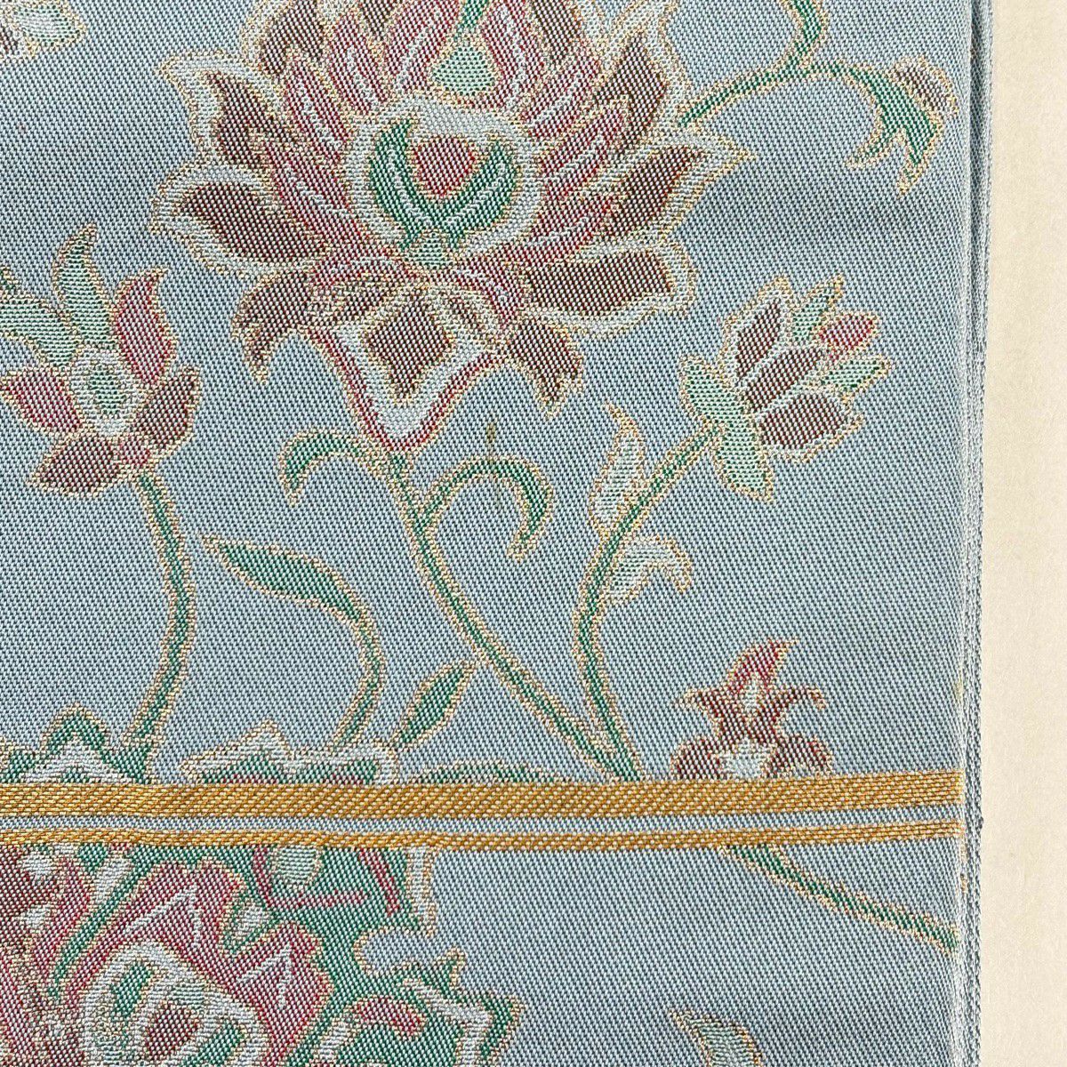 袋帶 秀品級 織悅 落款あり 關西仕立 花唐草紋 金金箔 青灰 純蠶絲