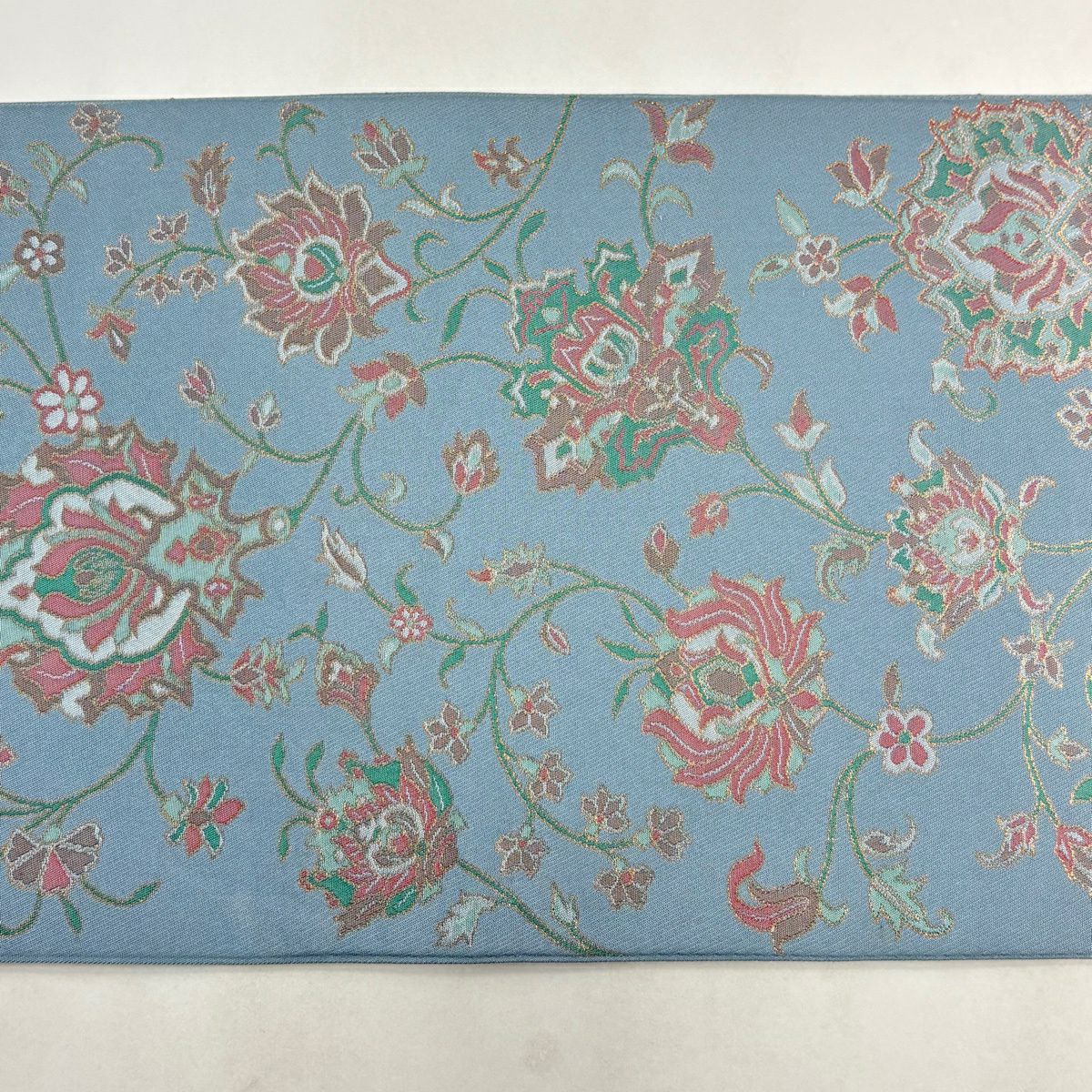 袋帶 秀品級 織悅 落款あり 關西仕立 花唐草紋 金金箔 青灰 純蠶絲