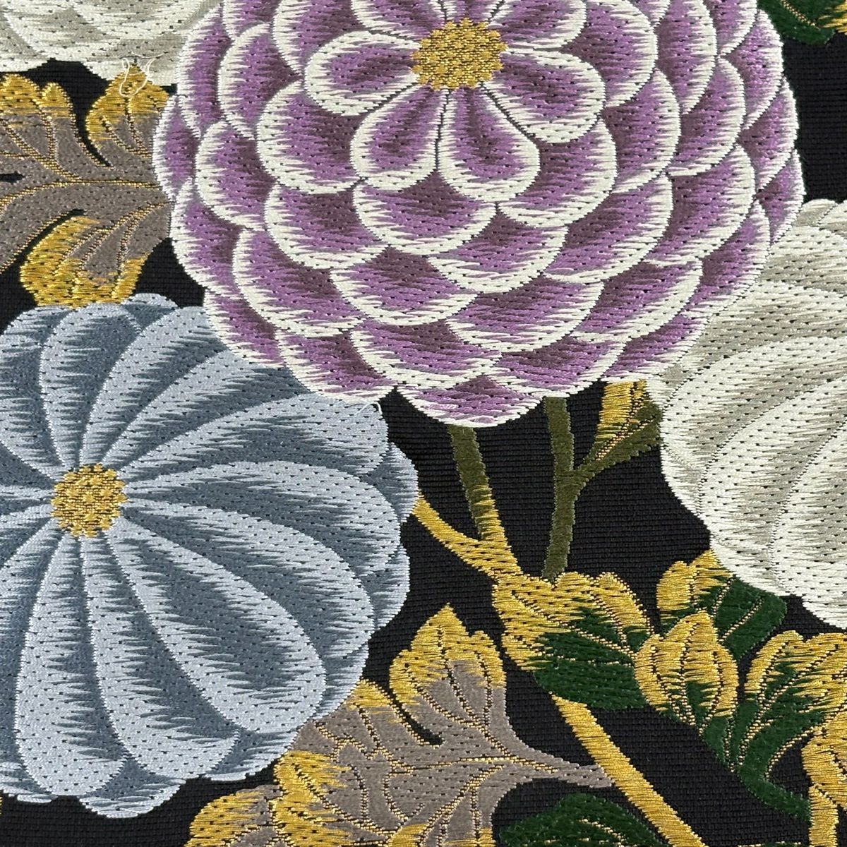 袋帶 秀品級 菊花 金糸 金金箔 黑 六通 純蠶絲