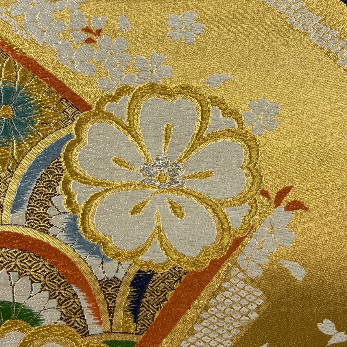 袋帶 秀品級 櫻花 鎌倉文 唐織 金絲 金色 六通 純蠶絲