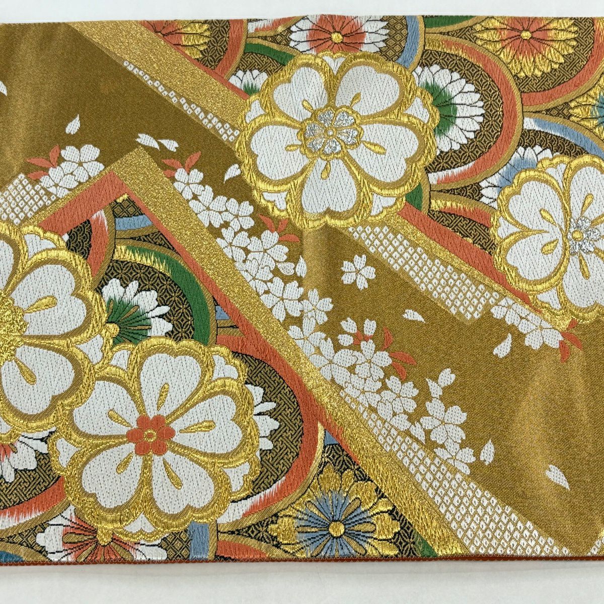 袋帶 秀品級 櫻花 鎌倉文 唐織 金絲 金色 六通 純蠶絲
