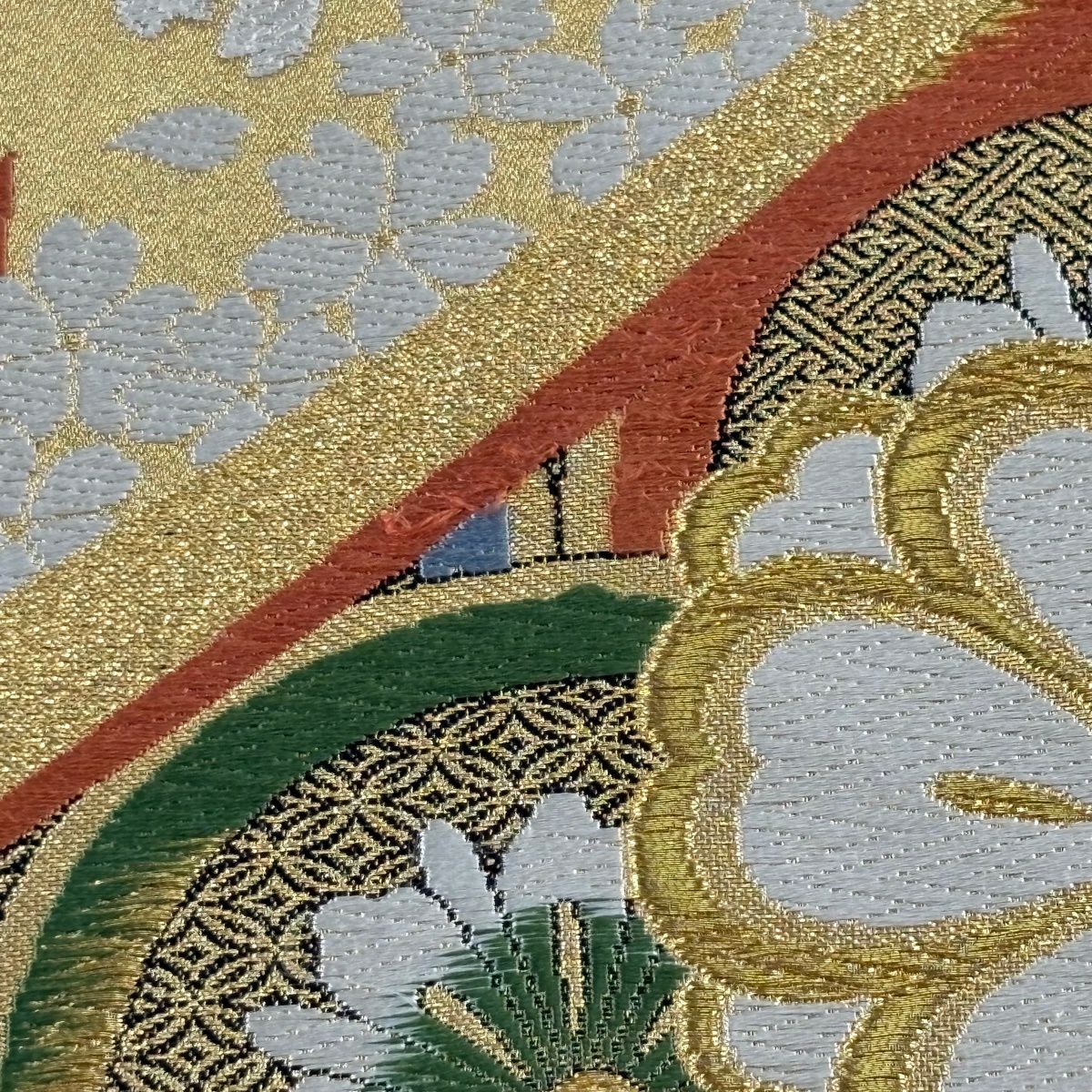 袋帶 秀品級 櫻花 鎌倉文 唐織 金絲 金色 六通 純蠶絲