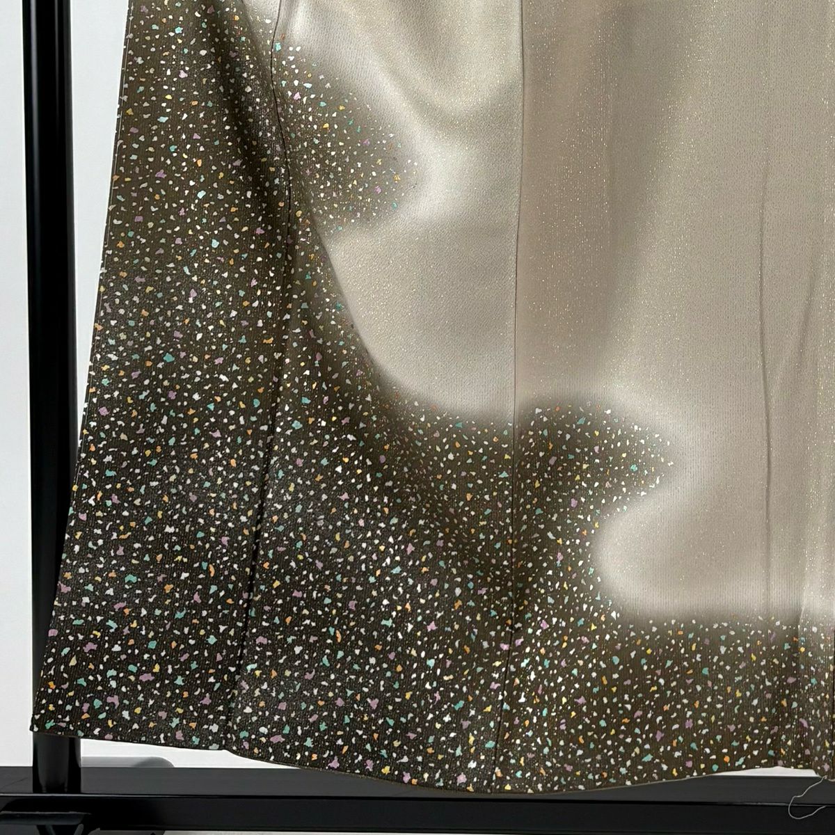 【美品】 付下 身長154cm 袖長68cm L 雙層 藤林德扇子 落款あり 霞 幾何學 金通 金銀彩 灰茶 純蠶絲 逸品級