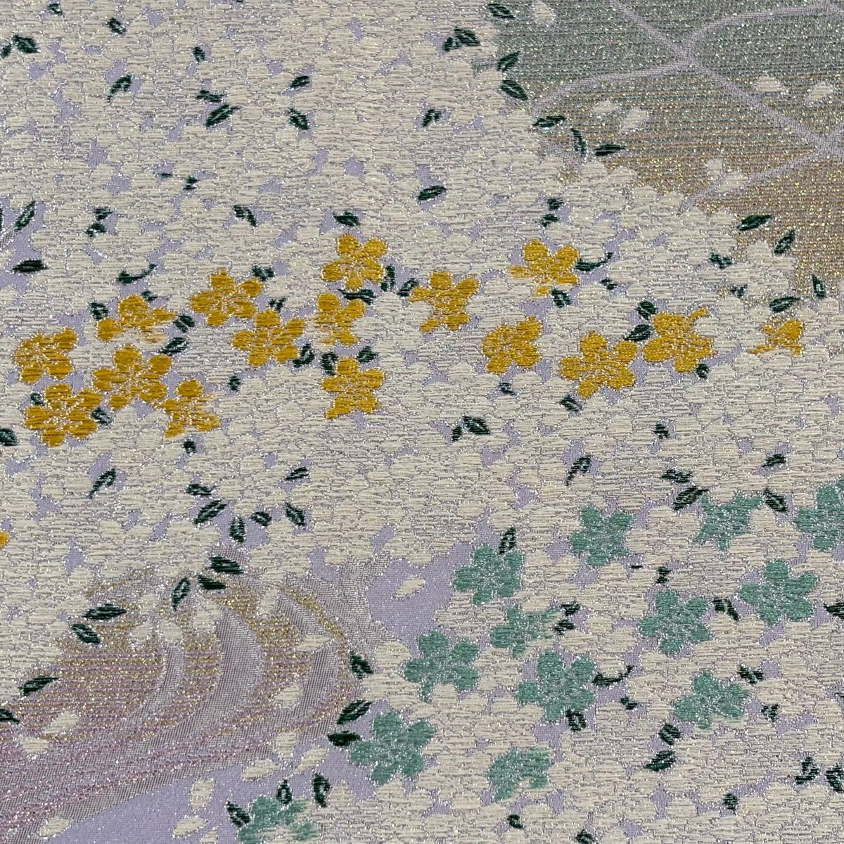 【美品】 袋帶 名品級 樱花 流水 銀通 金金箔 淡紫 六通 純蠶絲