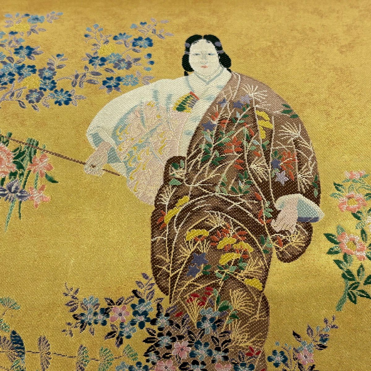 袋帶 名品級 となみ織物 證書齊全 關西仕立 雜花 本金金箔 金色 大鼓圖案 純蠶絲