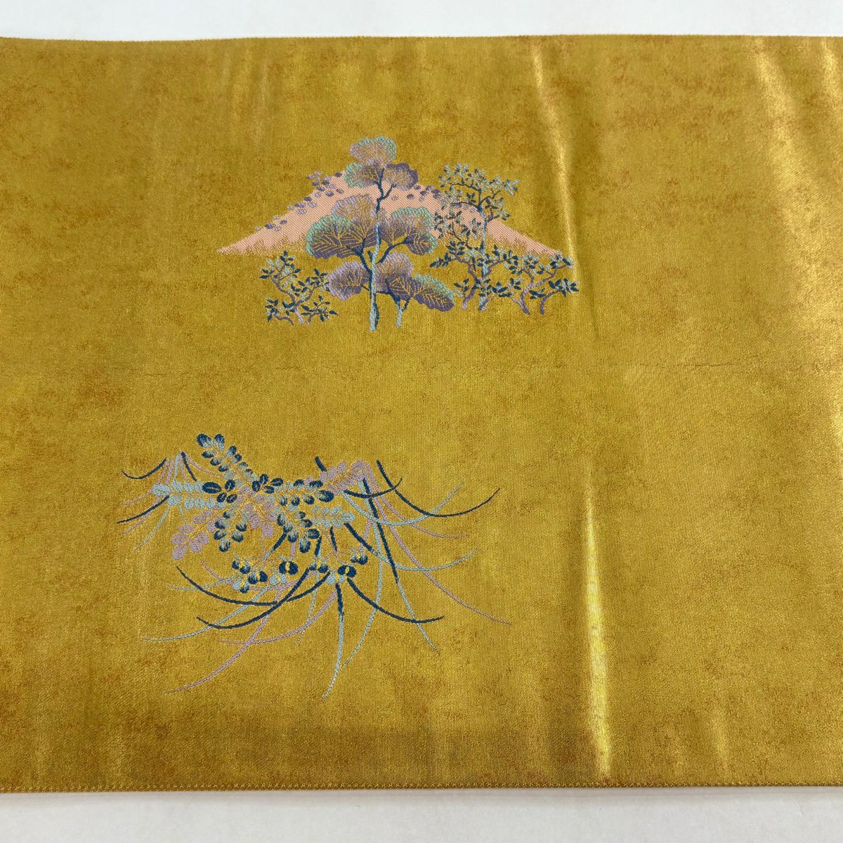 袋帶 名品級 となみ織物 證書齊全 關西仕立 雜花 本金金箔 金色 大鼓圖案 純蠶絲