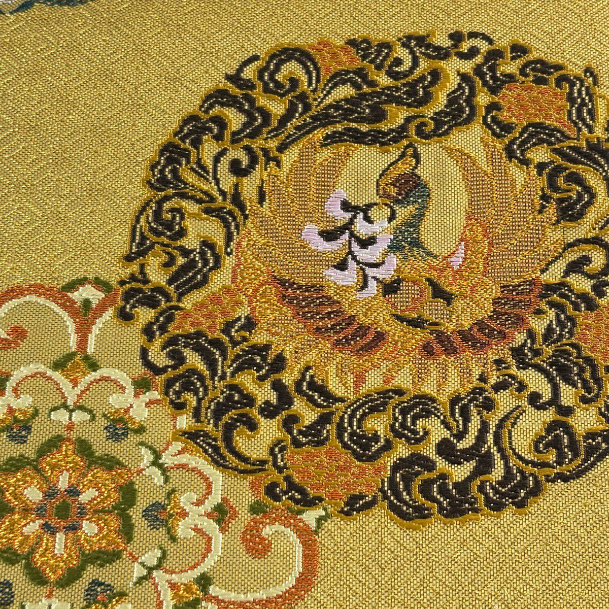 【美品】 袋帶 名品級 華紋 花喰鳥 金絲 金金箔 金色 六通 純蠶絲