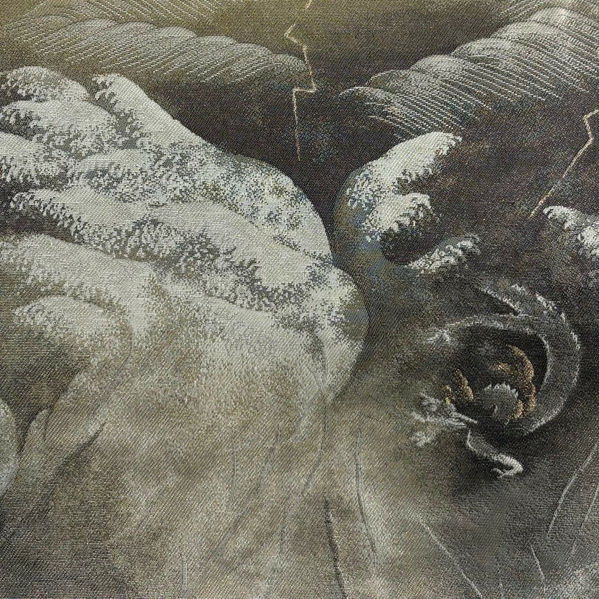 【美品】 袋帶 逸品級 横山大觀 落款 山 波頭 金絲 金金箔 金色 お太鼓圖案 純蠶絲