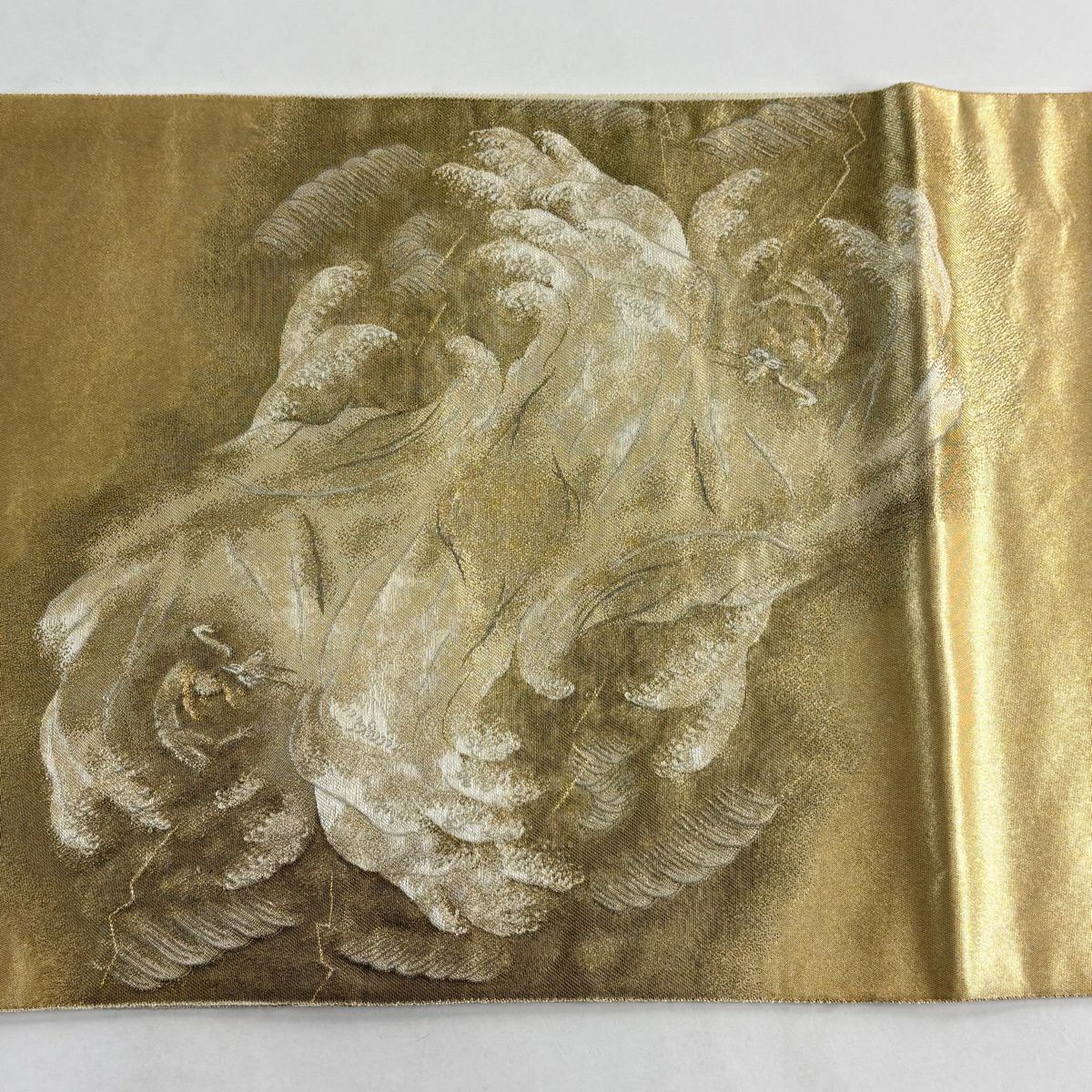 【美品】 袋帶 逸品級 横山大觀 落款 山 波頭 金絲 金金箔 金色 お太鼓圖案 純蠶絲