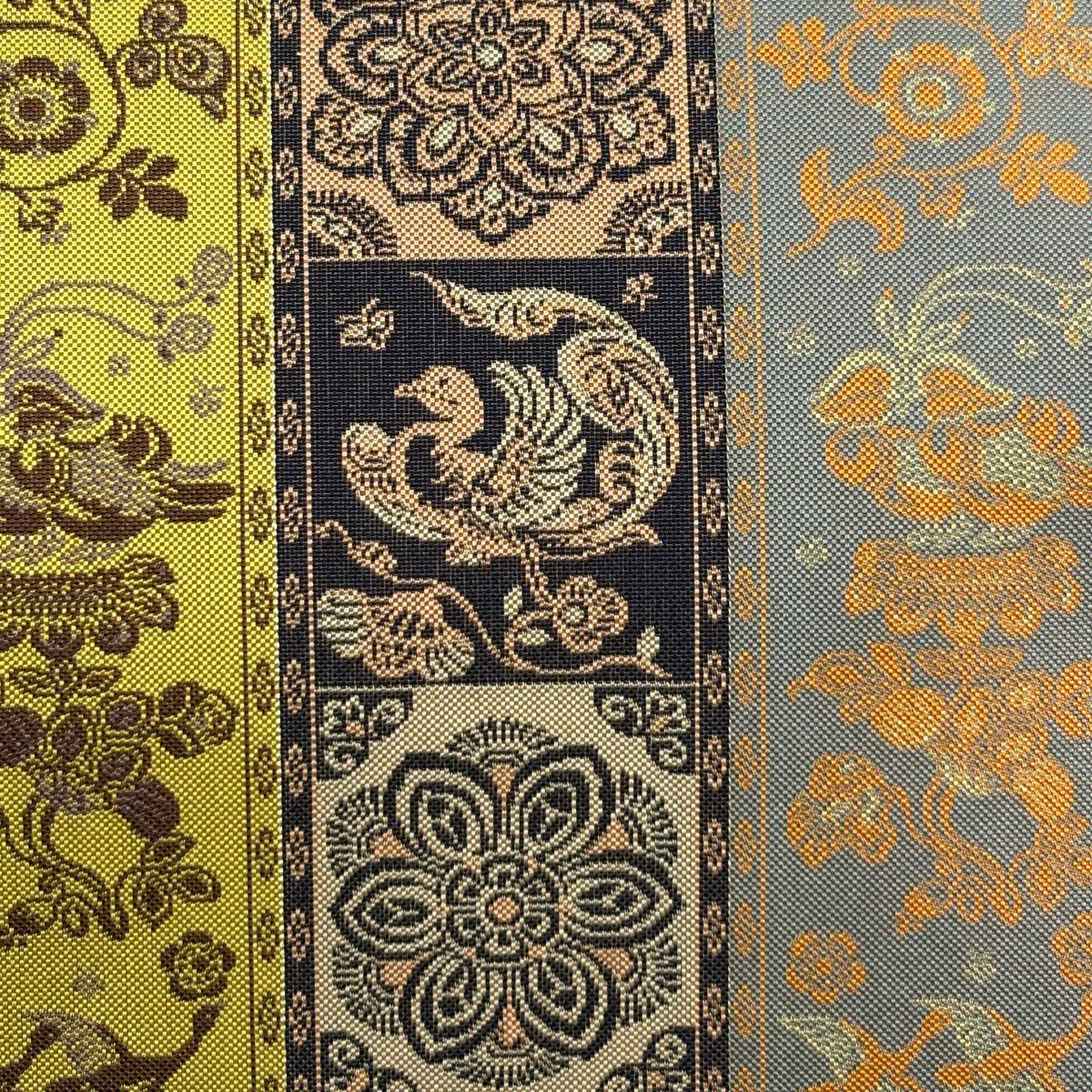 【美品】 開口名古屋帶 逸品級 龍村美術織物 雙層仕立 茶紅瑞錦 銀線 灰色 純蠶絲